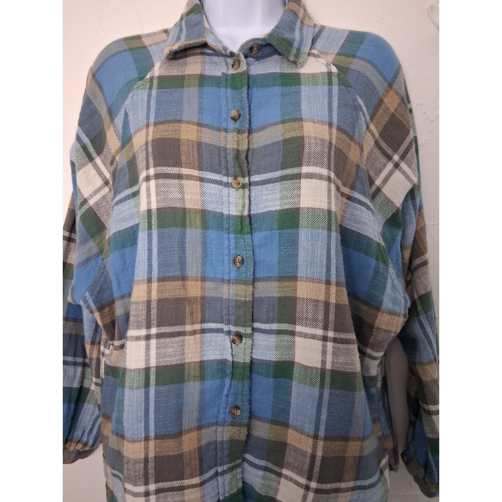 American Eagle Plaid Flannel Shirt Size XS Drop Shoulder Button Up Oversized - Picture 4 of 7